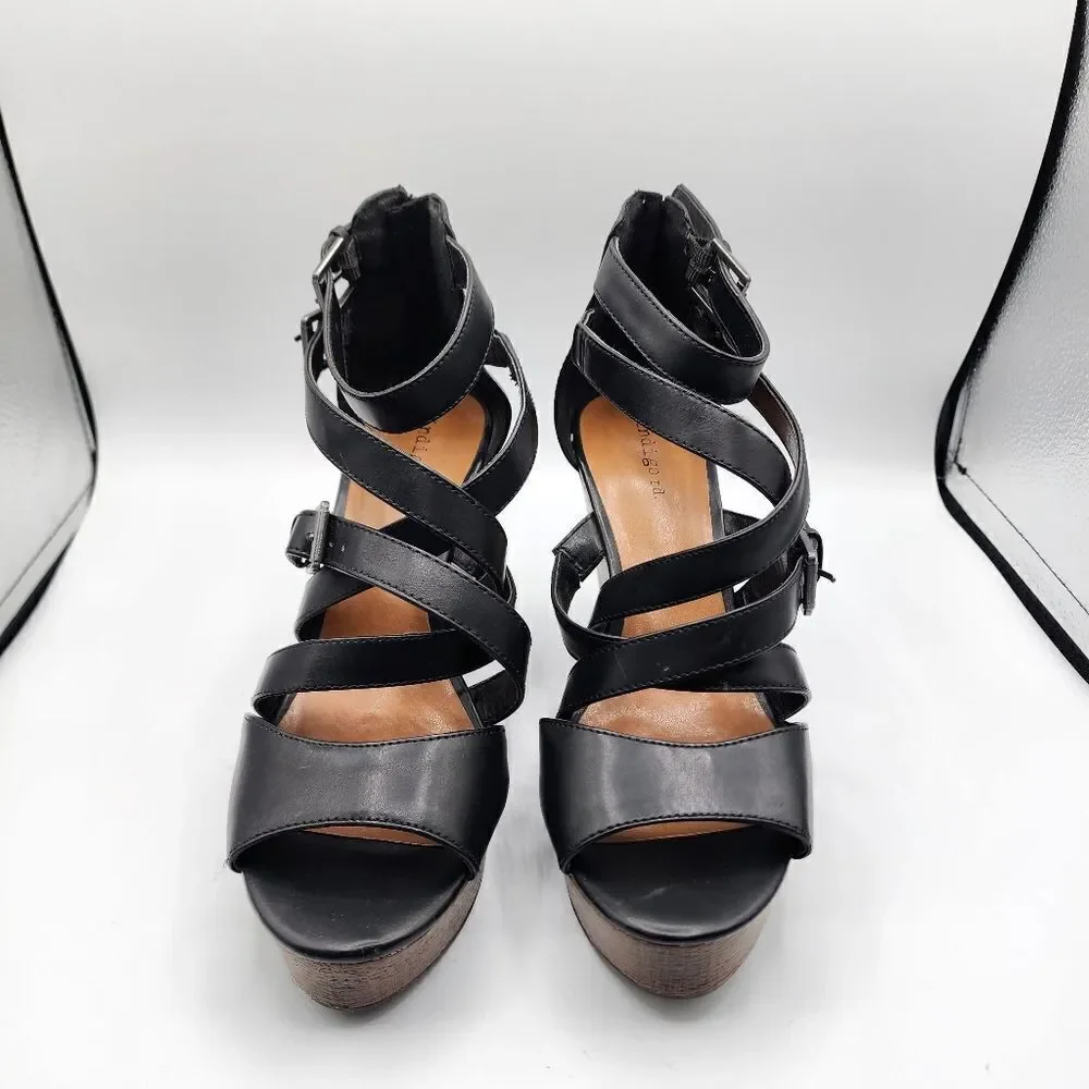 Indigo rd. black strappy wedges